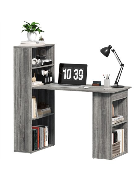 HOMCOM 120cm Modern Computer Desk Bookshelf Study Table Workstation PC Laptop Writing Home Office 6 Shelves, Grey Wood-Effect - pic 120864 | FastDaddyshop
