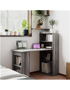 HOMCOM 120cm Modern Computer Desk Bookshelf Study Table Workstation PC Laptop Writing Home Office 6 Shelves, Grey Wood-Effect 2