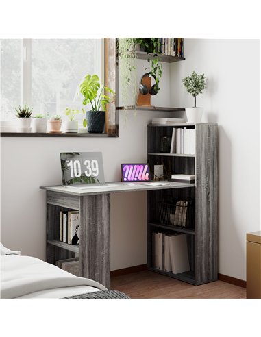 HOMCOM 120cm Modern Computer Desk Bookshelf Study Table Workstation PC Laptop Writing Home Office 6 Shelves, Grey Wood-Effect