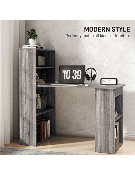 HOMCOM 120cm Modern Computer Desk Bookshelf Study Table Workstation PC Laptop Writing Home Office 6 Shelves, Grey Wood-Effect - pic 120867 | FastDaddyshop
