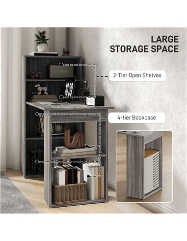 HOMCOM 120cm Modern Computer Desk Bookshelf Study Table Workstation PC Laptop Writing Home Office 6 Shelves, Grey Wood-Effect