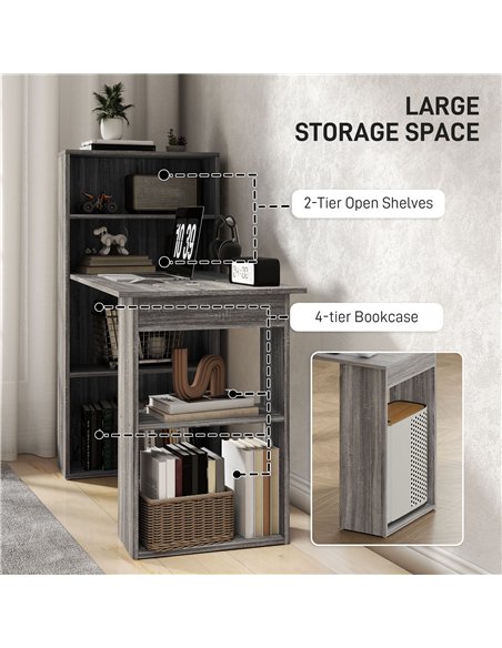 HOMCOM 120cm Modern Computer Desk Bookshelf Study Table Workstation PC Laptop Writing Home Office 6 Shelves, Grey Wood-Effect - pic 120868 | FastDaddyshop