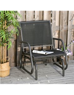 Outsunny Outdoor Gliding Swing Chair with Mesh Seat, Curved Back, Frame Armrests, Dark Grey-Black 2