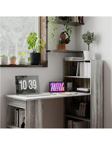 HOMCOM 120cm Modern Computer Desk Bookshelf Study Table Workstation PC Laptop Writing Home Office 6 Shelves, Grey Wood-Effect