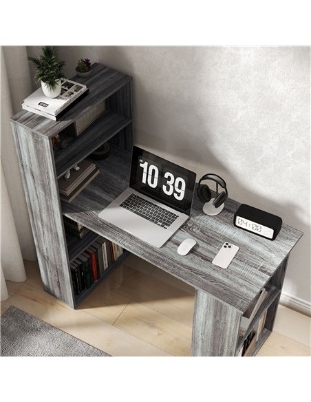 HOMCOM 120cm Modern Computer Desk Bookshelf Study Table Workstation PC Laptop Writing Home Office 6 Shelves, Grey Wood-Effect - pic 120872 | FastDaddyshop