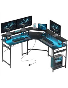 HOMCOM 'L' Shaped Work Desk, with LED Lights - Black