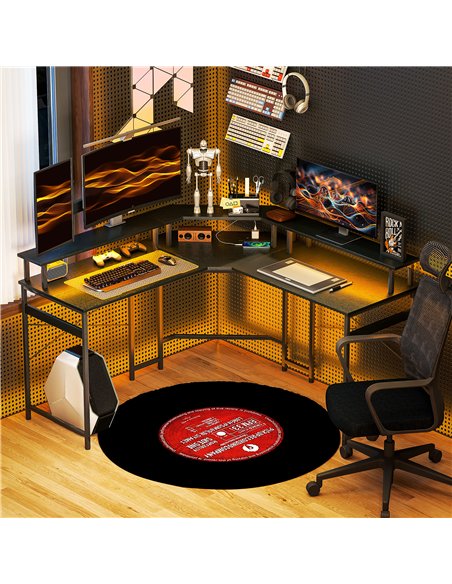 HOMCOM 'L' Shaped Work Desk, with LED Lights - Black - pic 120874 | FastDaddyshop