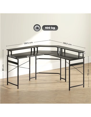 HOMCOM 'L' Shaped Work Desk, with LED Lights - Black