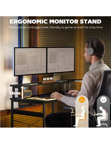 HOMCOM 'L' Shaped Work Desk, with LED Lights - Black