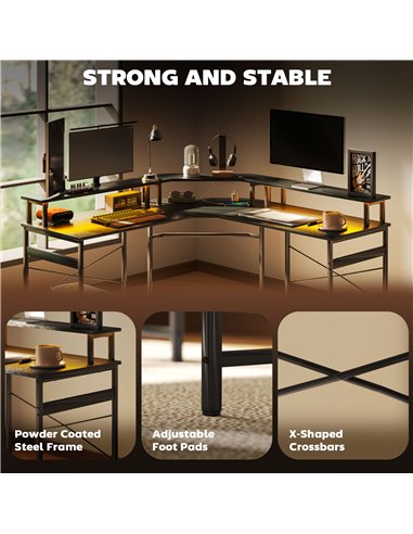 HOMCOM 'L' Shaped Work Desk, with LED Lights - Black