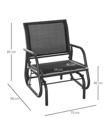 Outsunny Outdoor Gliding Swing Chair Garden Seat w/ Mesh Seat Curved Back Steel Frame Armrests Comfortable Lounge Furniture Dark