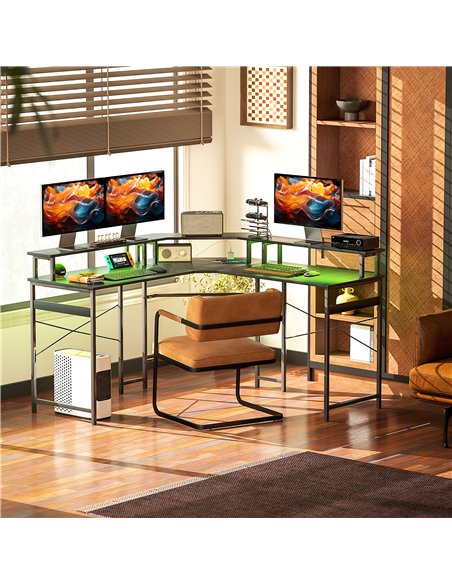HOMCOM 'L' Shaped Work Desk, with LED Lights - Black - pic 120881 | FastDaddyshop