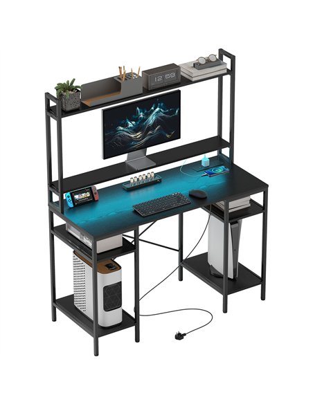 HOMCOM Computer Desk with Power Outlets and LED Lights, Home Office Desk with Monitor Stand and 2 CPU Stands, Study Table Gaming - pic 120882 | FastDaddyshop