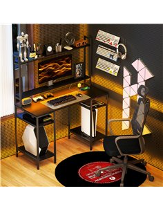 HOMCOM Computer Desk with Power Outlets and LED Lights, Home Office Desk with Monitor Stand and 2 CPU Stands, Study Table Gaming 2