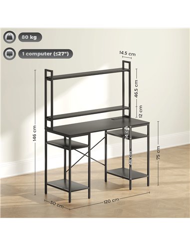 HOMCOM Computer Desk with Power Outlets and LED Lights, Home Office Desk with Monitor Stand and 2 CPU Stands, Study Table Gaming