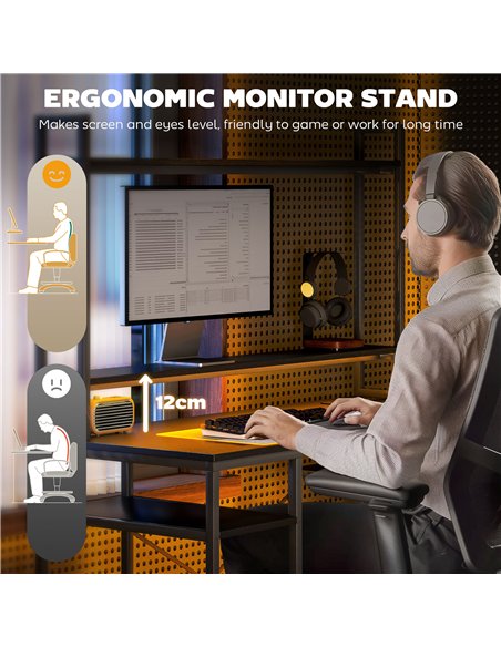 HOMCOM Computer Desk with Power Outlets and LED Lights, Home Office Desk with Monitor Stand and 2 CPU Stands, Study Table Gaming - pic 120887 | FastDaddyshop