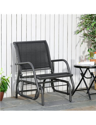 Outsunny Outdoor Gliding Swing Chair Garden Seat w/ Mesh Seat Curved Back Steel Frame Armrests Comfortable Lounge Furniture Dark