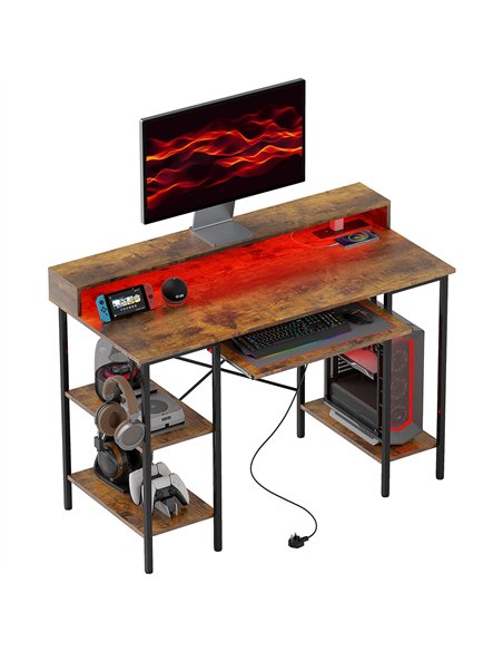 HOMCOM Reversible Computer Desk with LED Lights and Power Outlets, 120 x 55 cm Gaming Desk with Monitor Stand, Sliding Keyboard  - pic 120891 | FastDaddyshop