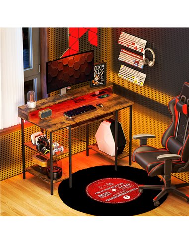 HOMCOM Reversible Computer Desk with LED Lights and Power Outlets, 120 x 55 cm Gaming Desk with Monitor Stand, Sliding Keyboard 