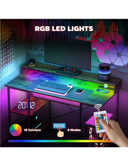 HOMCOM Reversible Computer Desk with LED Lights and Power Outlets, 120 x 55 cm Gaming Desk with Monitor Stand, Sliding Keyboard  - pic 120895 | FastDaddyshop