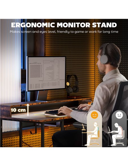 HOMCOM Reversible Computer Desk with LED Lights and Power Outlets, 120 x 55 cm Gaming Desk with Monitor Stand, Sliding Keyboard  - pic 120896 | FastDaddyshop