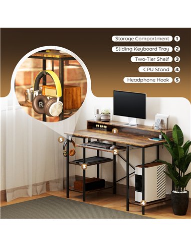 HOMCOM Reversible Computer Desk with LED Lights and Power Outlets, 120 x 55 cm Gaming Desk with Monitor Stand, Sliding Keyboard 