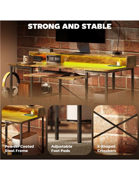 HOMCOM Reversible Computer Desk with LED Lights and Power Outlets, 120 x 55 cm Gaming Desk with Monitor Stand, Sliding Keyboard  - pic 120899 | FastDaddyshop