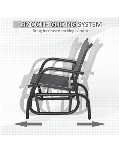 Outsunny Outdoor Gliding Swing Chair Garden Seat w/ Mesh Seat Curved Back Steel Frame Armrests Comfortable Lounge Furniture Dark
