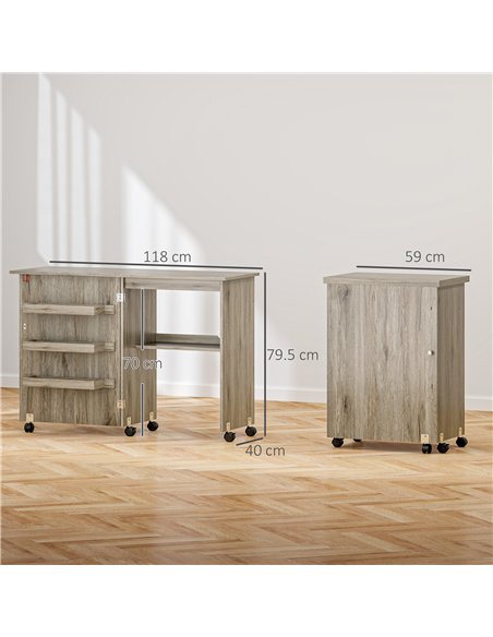 HOMCOM Folding Sewing Table, Drop Leaf Craft Table with Storage Bins, Open Shelf and Wheels, Rolling Sewing Machine Cabinet Comp - pic 120902 | FastDaddyshop