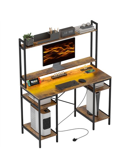 HOMCOM Computer Desk with Power Outlets and LED Lights, Home Office Desk with Monitor Stand and 2 CPU Stands, Study Table Gaming - pic 120909 | FastDaddyshop