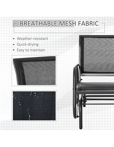 Outsunny Outdoor Gliding Swing Chair Garden Seat w/ Mesh Seat Curved Back Steel Frame Armrests Comfortable Lounge Furniture Dark