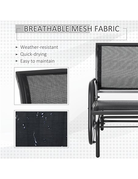 Outsunny Outdoor Gliding Swing Chair Garden Seat w/ Mesh Seat Curved Back Steel Frame Armrests Comfortable Lounge Furniture Dark - pic 12091 | FastDaddyshop
