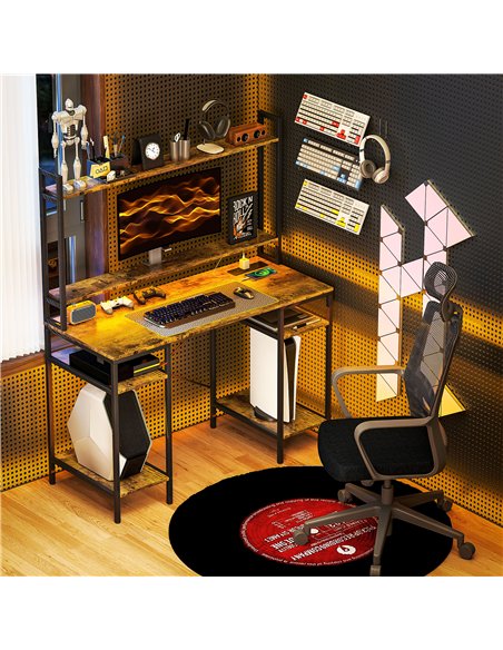 HOMCOM Computer Desk with Power Outlets and LED Lights, Home Office Desk with Monitor Stand and 2 CPU Stands, Study Table Gaming - pic 120910 | FastDaddyshop