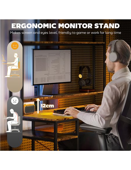 HOMCOM Computer Desk with Power Outlets and LED Lights, Home Office Desk with Monitor Stand and 2 CPU Stands, Study Table Gaming - pic 120914 | FastDaddyshop
