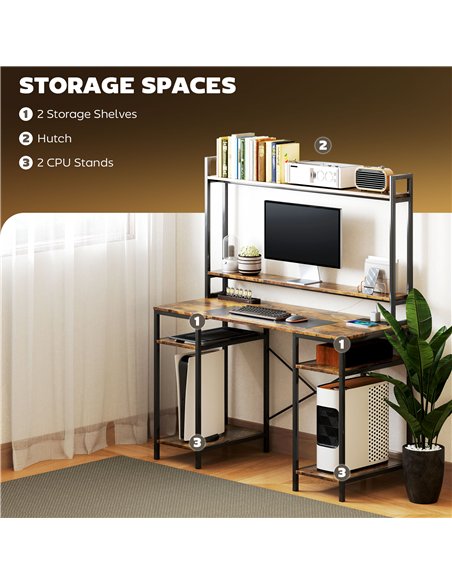 HOMCOM Computer Desk with Power Outlets and LED Lights, Home Office Desk with Monitor Stand and 2 CPU Stands, Study Table Gaming - pic 120915 | FastDaddyshop