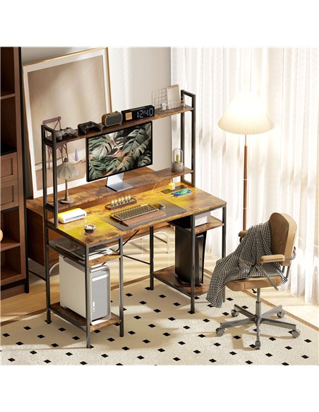 HOMCOM Computer Desk with Power Outlets and LED Lights, Home Office Desk with Monitor Stand and 2 CPU Stands, Study Table Gaming - pic 120917 | FastDaddyshop
