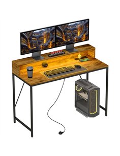 HOMCOM 120cm Computer Desk with LED Lights and Power Outlets, Gaming Desk with Monitor Stand, Computer Table with Remote for Hom
