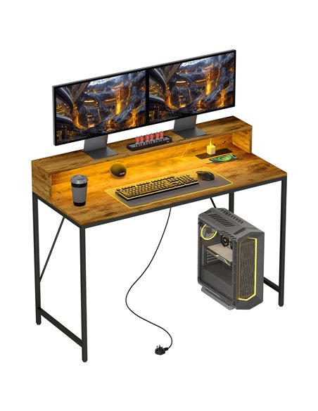 HOMCOM 120cm Computer Desk with LED Lights and Power Outlets, Gaming Desk with Monitor Stand, Computer Table with Remote for Hom - pic 120918 | FastDaddyshop