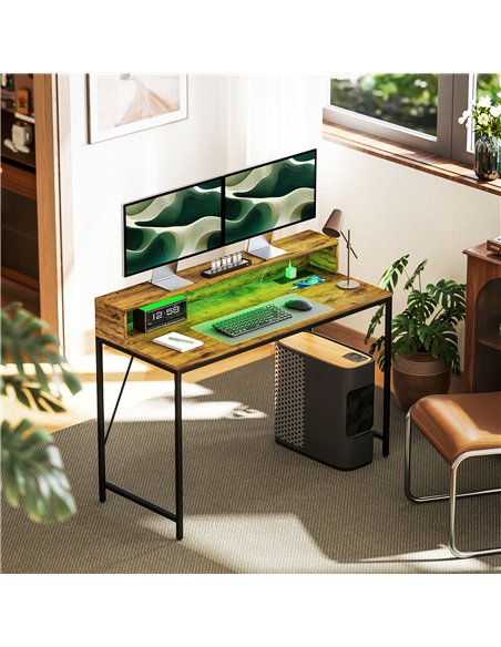 HOMCOM 120cm Computer Desk with LED Lights and Power Outlets, Gaming Desk with Monitor Stand, Computer Table with Remote for Hom - pic 120919 | FastDaddyshop