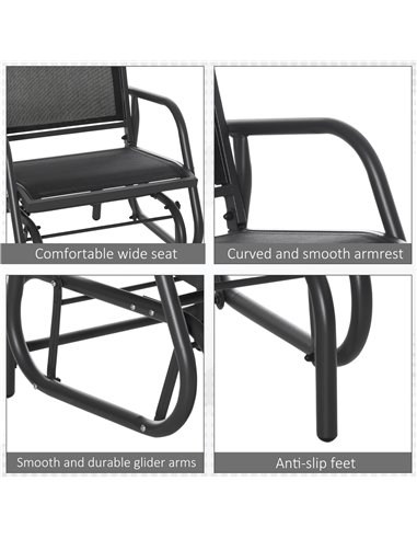 Outsunny Outdoor Gliding Swing Chair Garden Seat w/ Mesh Seat Curved Back Steel Frame Armrests Comfortable Lounge Furniture Dark