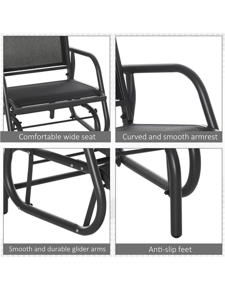Outsunny Outdoor Gliding Swing Chair Garden Seat w/ Mesh Seat Curved Back Steel Frame Armrests Comfortable Lounge Furniture Dark - pic 12092 | FastDaddyshop
