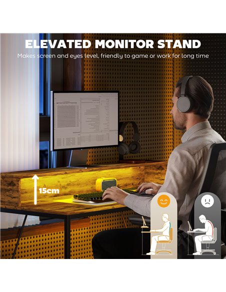 HOMCOM 120cm Computer Desk with LED Lights and Power Outlets, Gaming Desk with Monitor Stand, Computer Table with Remote for Hom - pic 120923 | FastDaddyshop