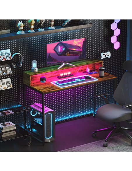 HOMCOM 120cm Computer Desk with LED Lights and Power Outlets, Gaming Desk with Monitor Stand, Computer Table with Remote for Hom - pic 120925 | FastDaddyshop