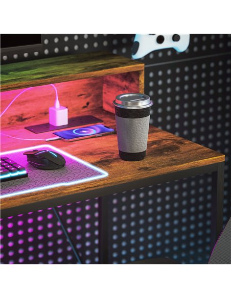 HOMCOM 120cm Computer Desk with LED Lights and Power Outlets, Gaming Desk with Monitor Stand, Computer Table with Remote for Hom - pic 120926 | FastDaddyshop