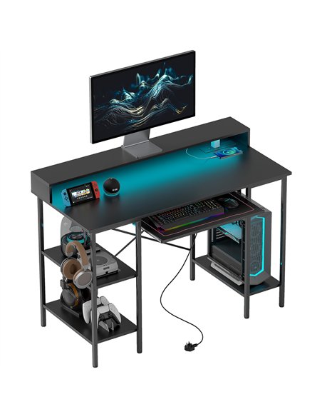 HOMCOM Reversible Computer Desk with LED Lights and Power Outlets, 120 x 55 cm Gaming Desk with Monitor Stand, Sliding Keyboard  - pic 120927 | FastDaddyshop