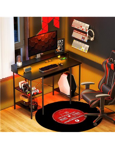 HOMCOM Reversible Computer Desk with LED Lights and Power Outlets, 120 x 55 cm Gaming Desk with Monitor Stand, Sliding Keyboard 