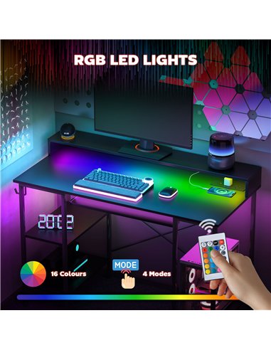 HOMCOM Reversible Computer Desk with LED Lights and Power Outlets, 120 x 55 cm Gaming Desk with Monitor Stand, Sliding Keyboard 