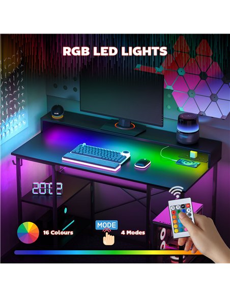 HOMCOM Reversible Computer Desk with LED Lights and Power Outlets, 120 x 55 cm Gaming Desk with Monitor Stand, Sliding Keyboard  - pic 120931 | FastDaddyshop