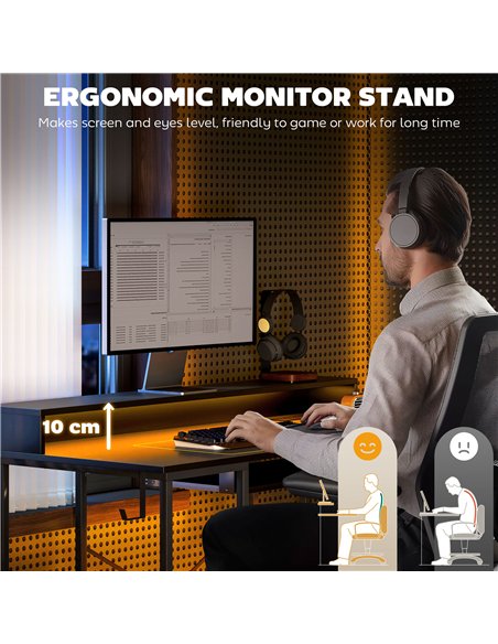 HOMCOM Reversible Computer Desk with LED Lights and Power Outlets, 120 x 55 cm Gaming Desk with Monitor Stand, Sliding Keyboard  - pic 120932 | FastDaddyshop