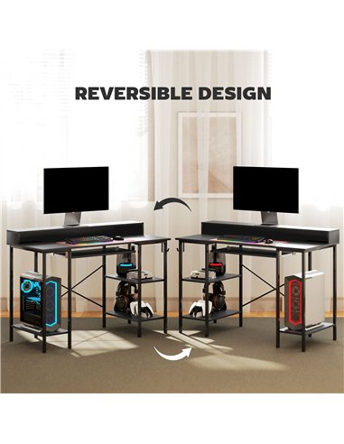 HOMCOM Reversible Computer Desk with LED Lights and Power Outlets, 120 x 55 cm Gaming Desk with Monitor Stand, Sliding Keyboard 